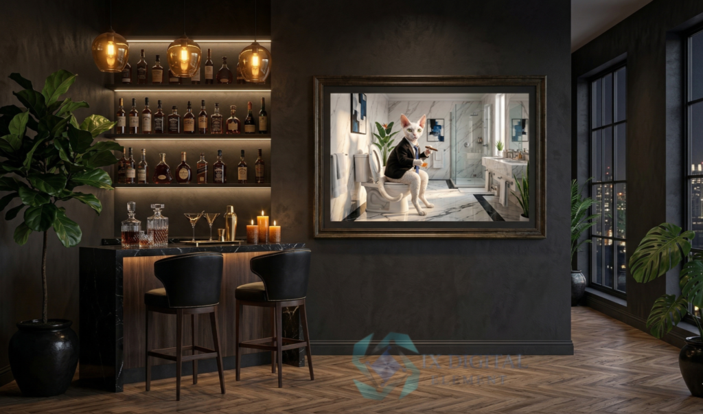 Where Cat Brilliance Happens Oliver, Devon Rex "The Marble Sanctuary" anthropomorphic pet luxury fine art print, archival giclée, Ninth Digital Element