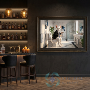 Where Cat Brilliance Happens Oliver, Devon Rex "The Marble Sanctuary" anthropomorphic pet luxury fine art print, archival giclée, Ninth Digital Element