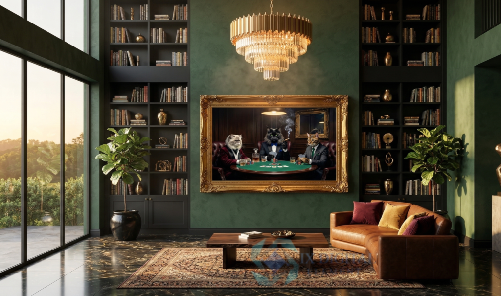 The Maine Coon Accord Series Magnus, Maine Coon — "The High Stakes Gathering" anthropomorphic pet luxury fine art print, archival giclée, Ninth Digital Element