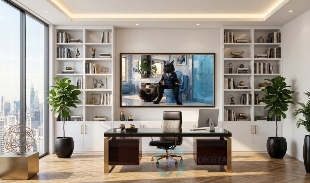 Where Cat Brilliance Happens Maximilian, Maine Coon — "The Midnight Executive" anthropomorphic pet luxury fine art print, archival giclée, Ninth Digital Element