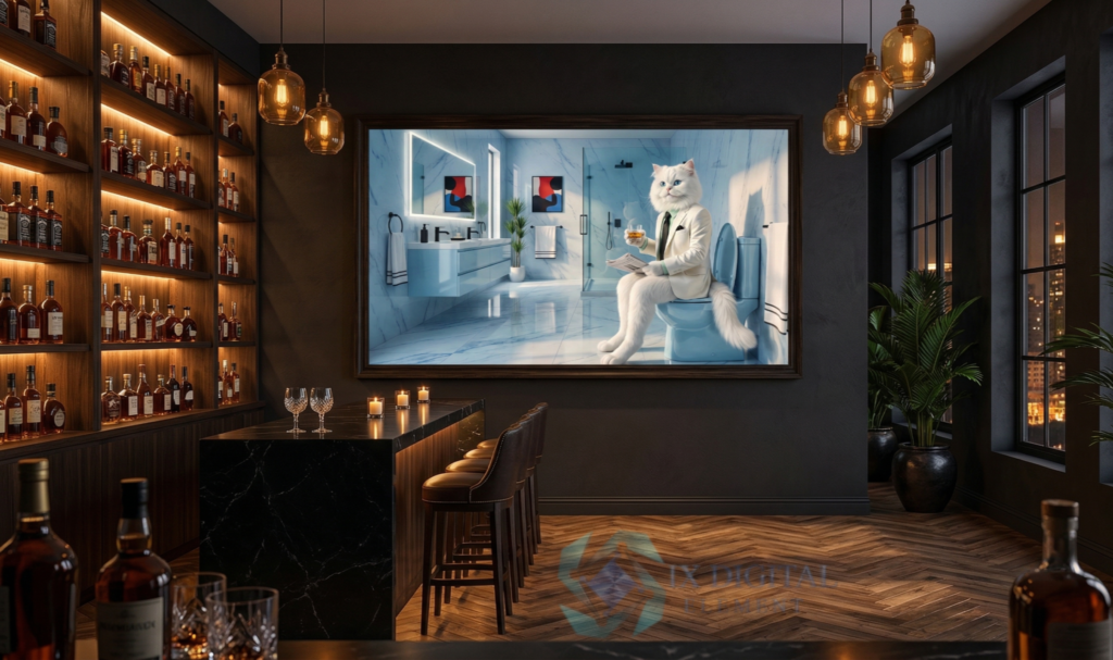 Where Cat Brilliance Happens Percival, Persian — "The Azure Contemplation" anthropomorphic pet luxury fine art print, archival giclée, Ninth Digital Element