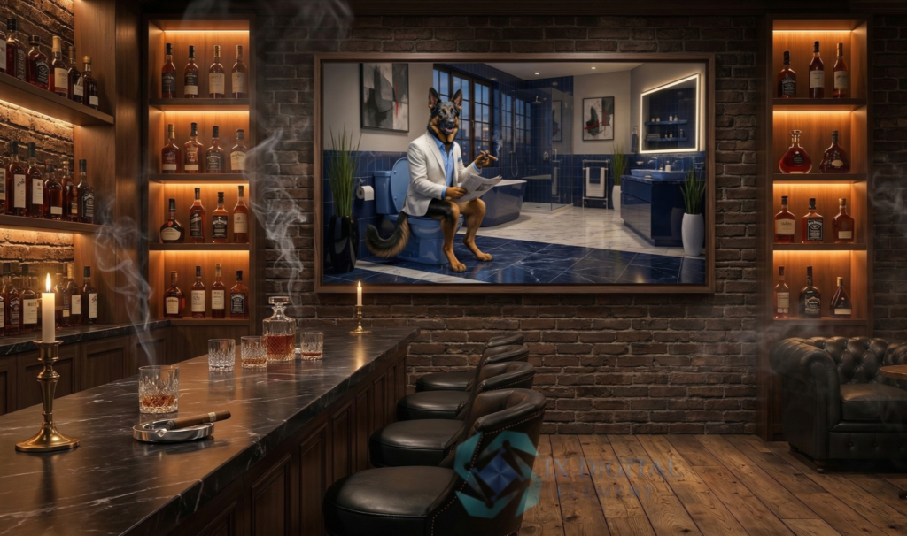 Dog Brilliance Happens-Günther German Shepherd The Executive Briefing anthropomorphic pet luxury fine art print, archival giclée, Ninth Digital Element