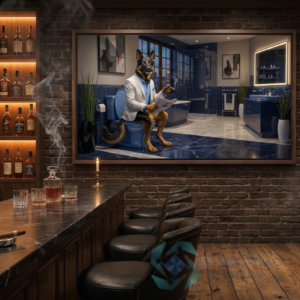 Dog Brilliance Happens-Günther German Shepherd The Executive Briefing anthropomorphic pet luxury fine art print, archival giclée, Ninth Digital Element