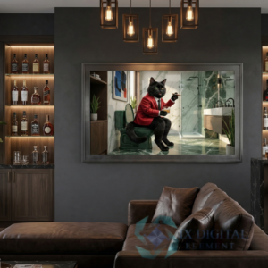 Where Cat Brilliance Happens Titus, Turkish Angora "The Scarlet Standard" anthropomorphic pet luxury fine art print, archival giclée, Ninth Digital Element