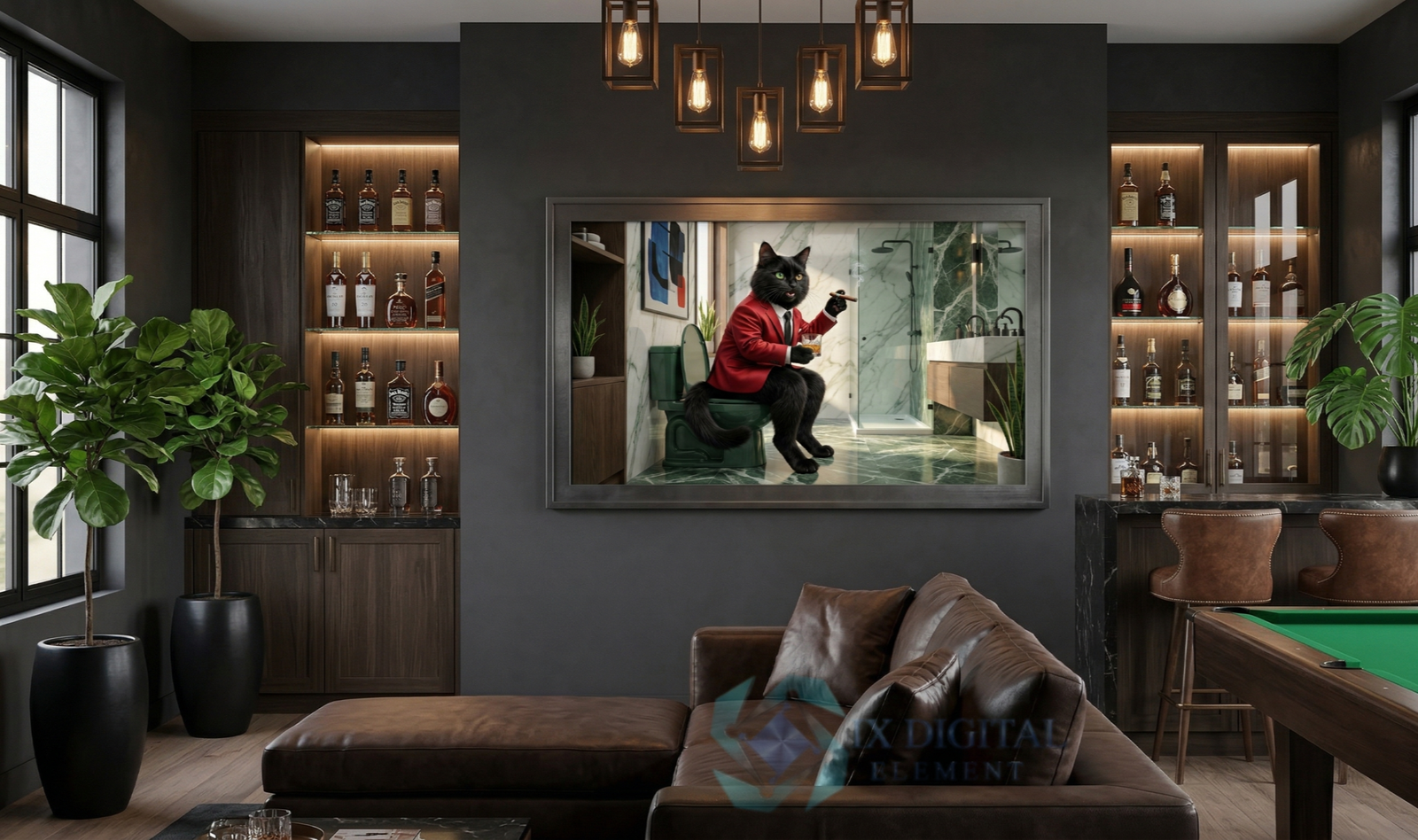 Where Cat Brilliance Happens Titus, Turkish Angora "The Scarlet Standard" anthropomorphic pet luxury fine art print, archival giclée, Ninth Digital Element