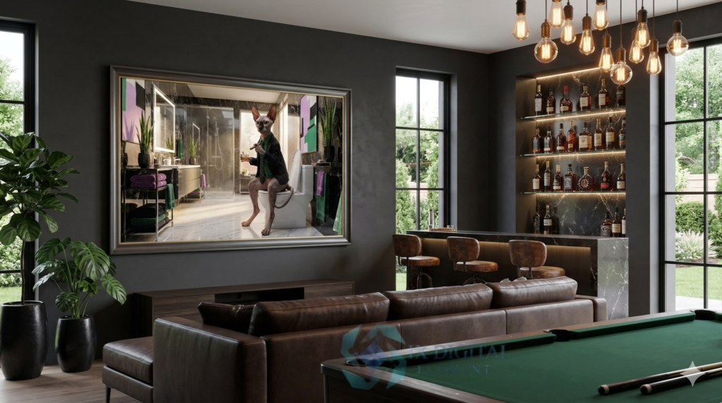 Where Cat Brilliance Happens Sterling Sphynx The Morning Executive, anthropomorphic pet luxury fine art print, archival giclée, Ninth Digital Element