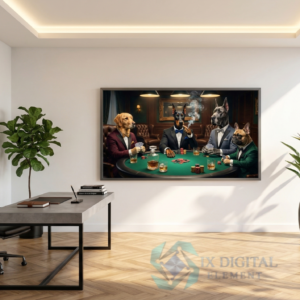 The Doberman Accord Series-The Gentlemens Wager High Stakes Higher Standards, anthropomorphic pet luxury fine art print, archival giclée, Ninth Digital Element