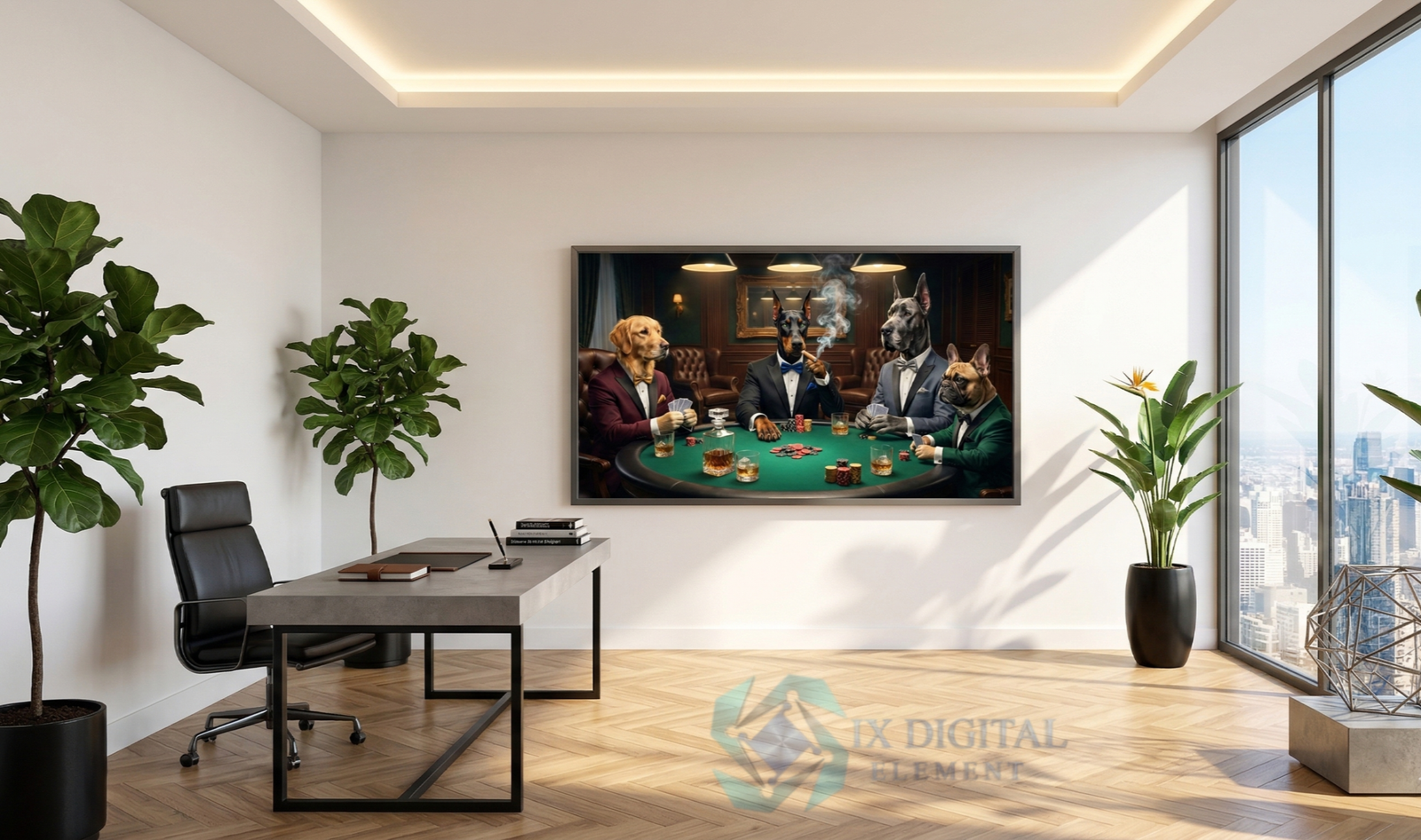 The Doberman Accord Series-The Gentlemens Wager High Stakes Higher Standards, anthropomorphic pet luxury fine art print, archival giclée, Ninth Digital Element