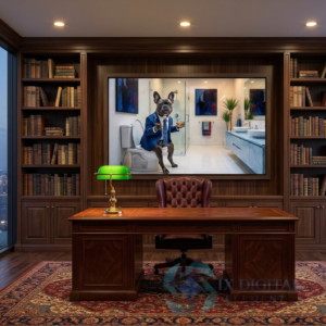 Where Dog Brilliance Happens Pascal, French Bulldog — "The Blue Standard" anthropomorphic pet luxury fine art print, archival giclée, Ninth Digital Element